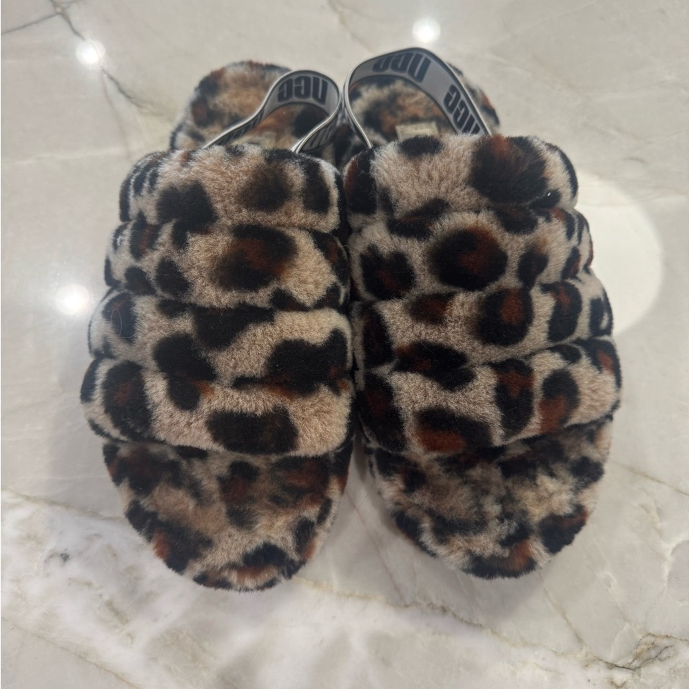 UGG Fluff Yeah Animal Print Sling Back Slippers Kids Size 6